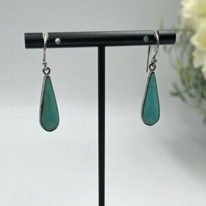 ATI‎ Signed Vintage Sterling Silver Inlay Turquoise Teardrop Dangle Earrings